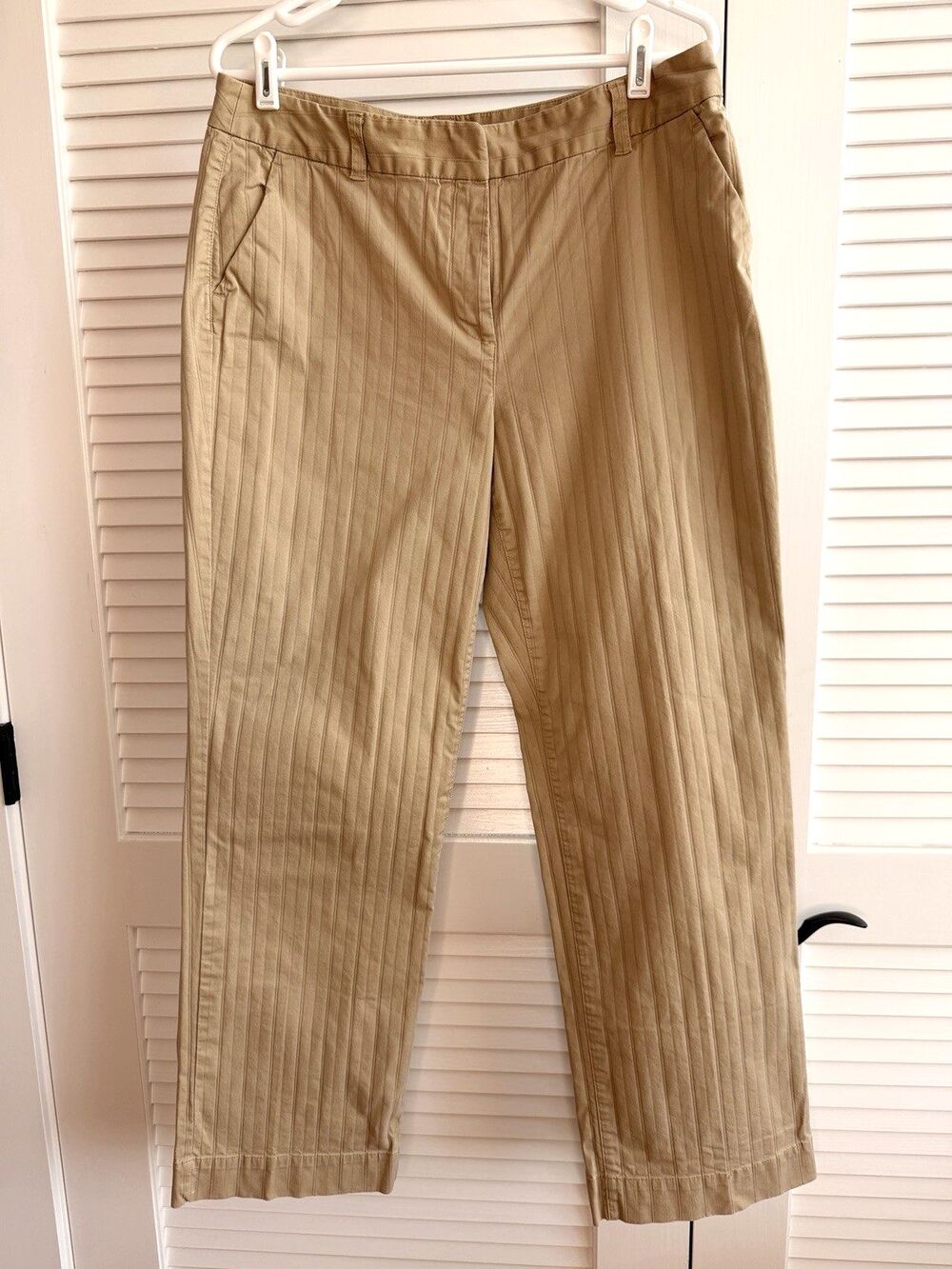 Talbots Womens Size 14 Khaki Pinstripe Stretch Chino Pants Straight Leg Career